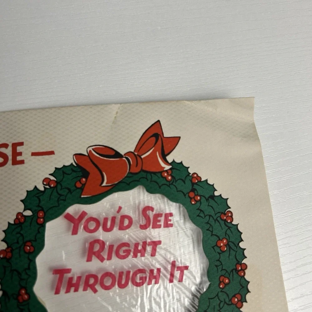 Vintage 1946 Christmas Greeting Card Retro Peek-Through Novelty Art Decor Unused